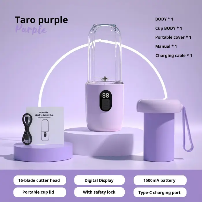 Mélangeur Portable avec couvercle, presse-agrumes Orange sans fil, Rechargeable, 16 lames en acier i