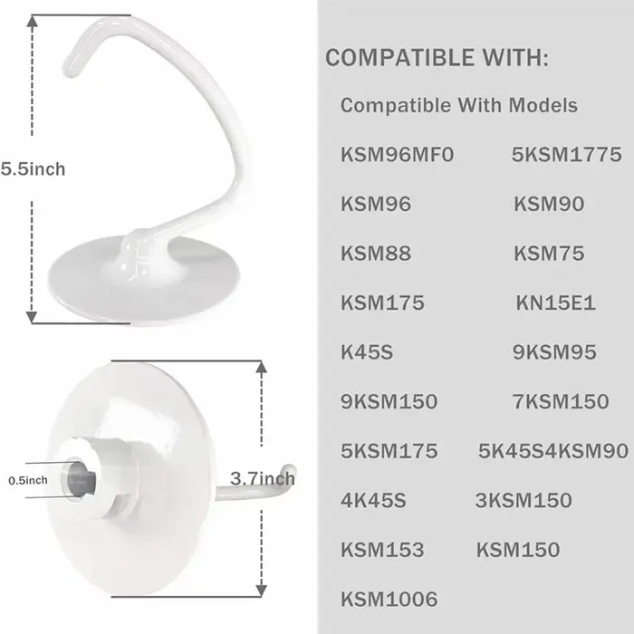 Crochet à pâte revêtu KitchenAid, compatible avec les mélangeurs sur socle K45dh KitchenAid KSM90, K
