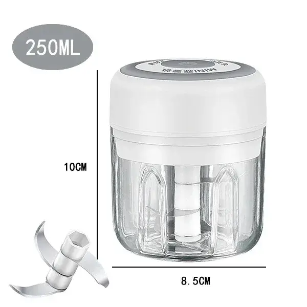 Hachoir à viande électrique 100ML/250ML, hachoir à ail rotatif, presse-ail, coupe-oignon et légumes,