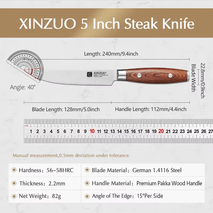 XINZUO Couteau de cuisine professionnel, 5 "Couteau à steak, Rasoir Tranchant, Outils de cuisine, Ma