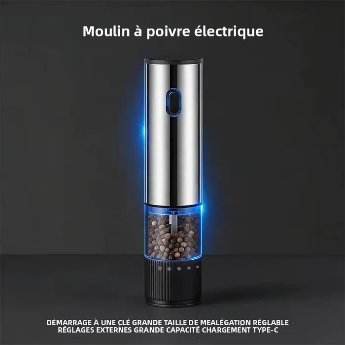 Moulin à sel et à poivre électrique automatique rechargeable